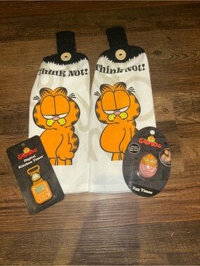 Garfield Hanging Towels, Egg Timer, and Kitchen Timer